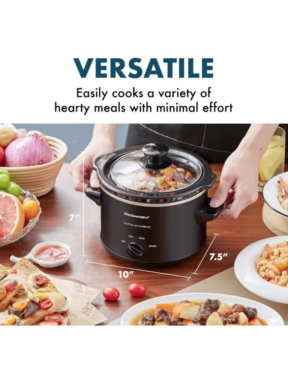 Electric Slow Cooker 1.5 Quart - Adjustable Temp for Soups, Stews, Dips & More